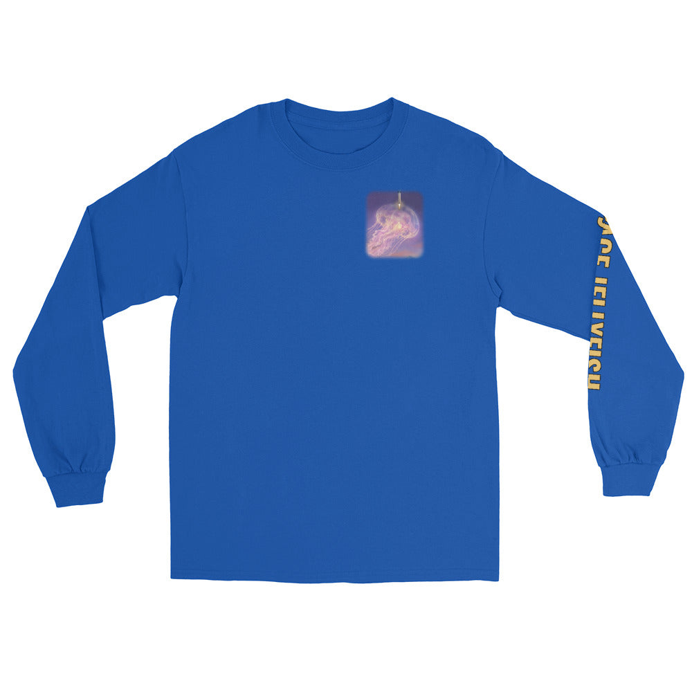Space Jellyfish (Black) - Long Sleeve - Blue - Front [Long Sleeve - Back + Left Chest / Blue]