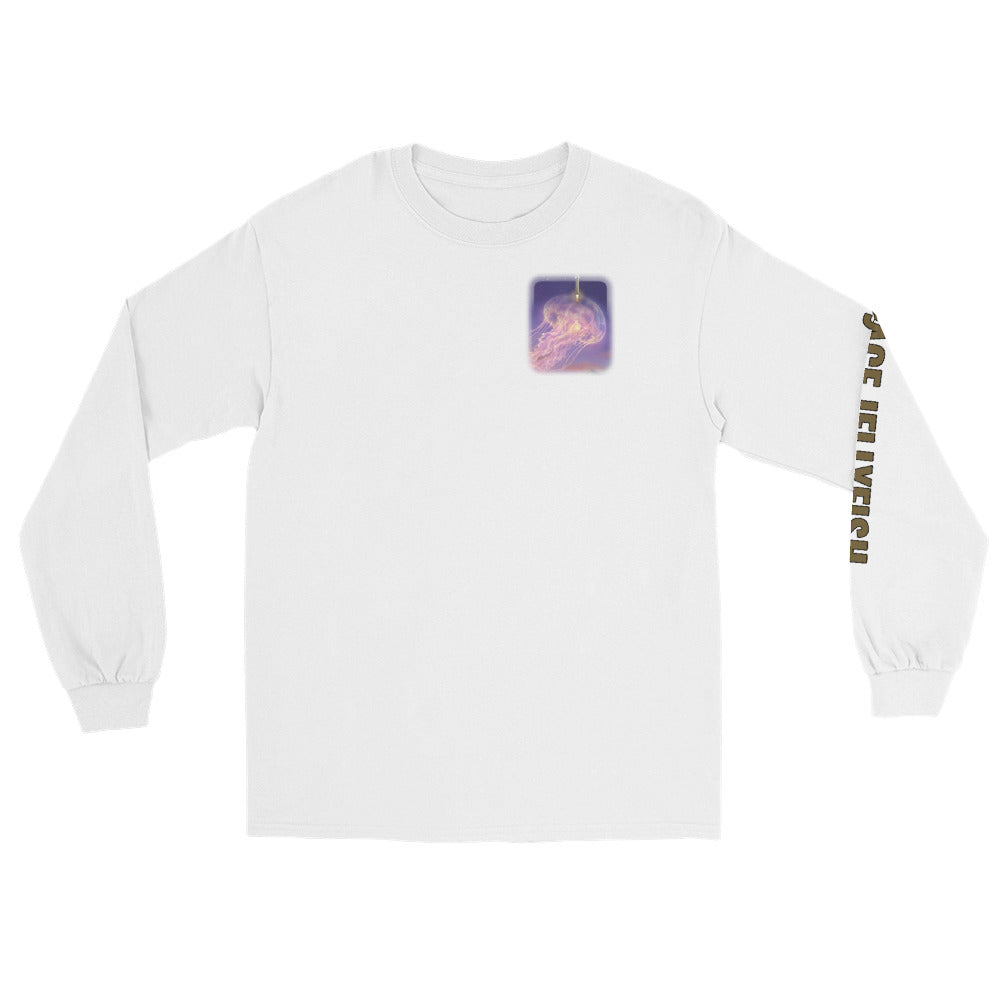 Space Jellyfish (Black) - Long Sleeve - White - Front [Long Sleeve - Back + Left Chest / White]