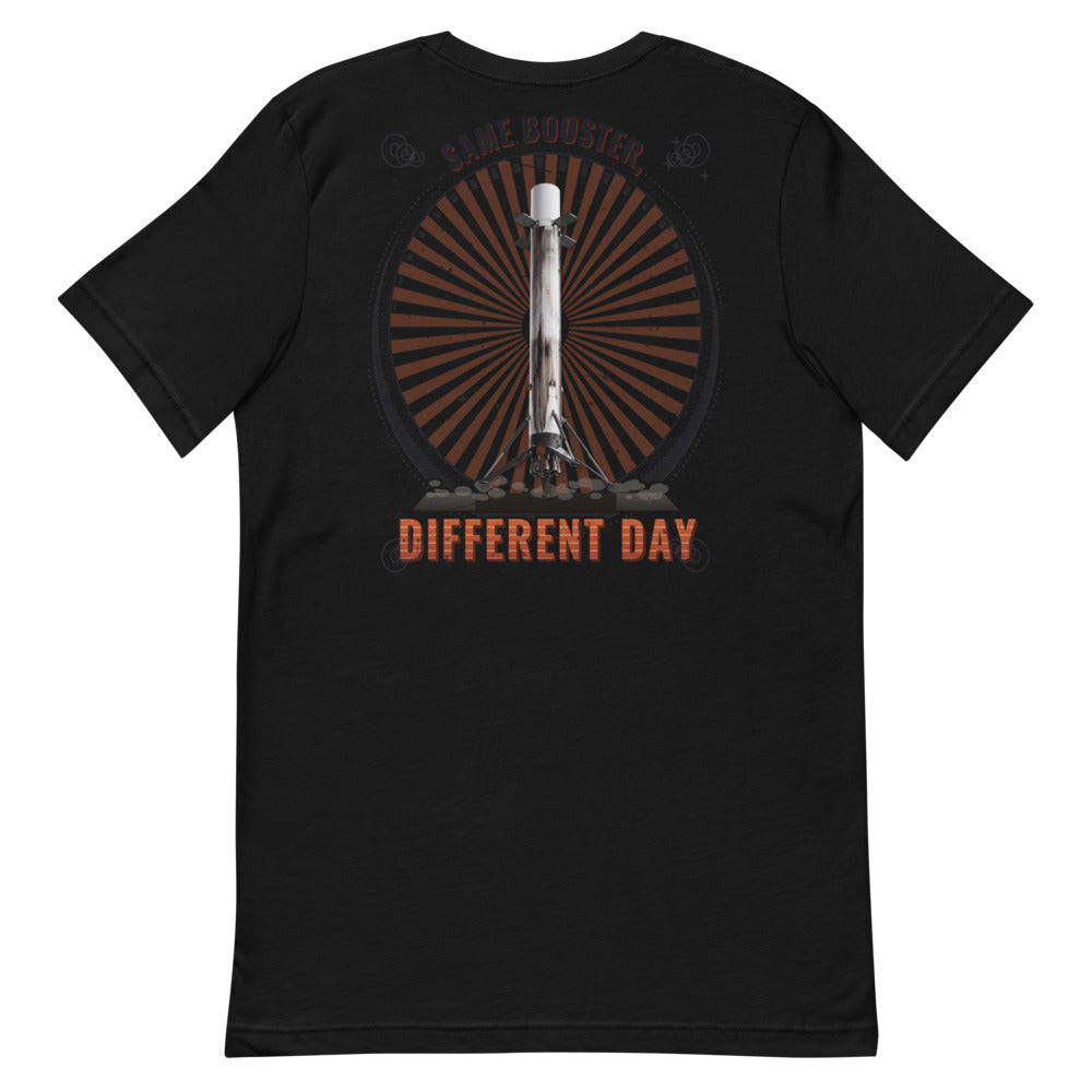 Same Booster, Different Day (White) - Classic Tee - Black - Back