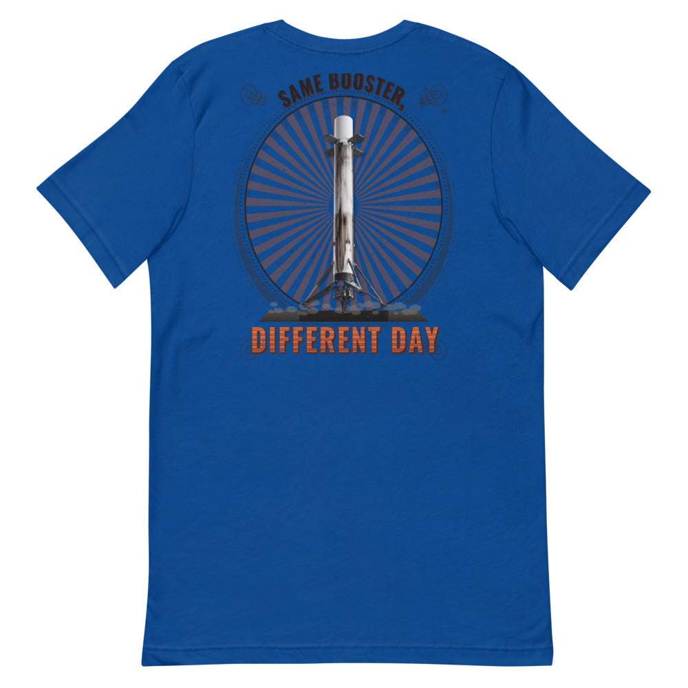 Same Booster, Different Day (White) - Classic Tee - Blue - Back