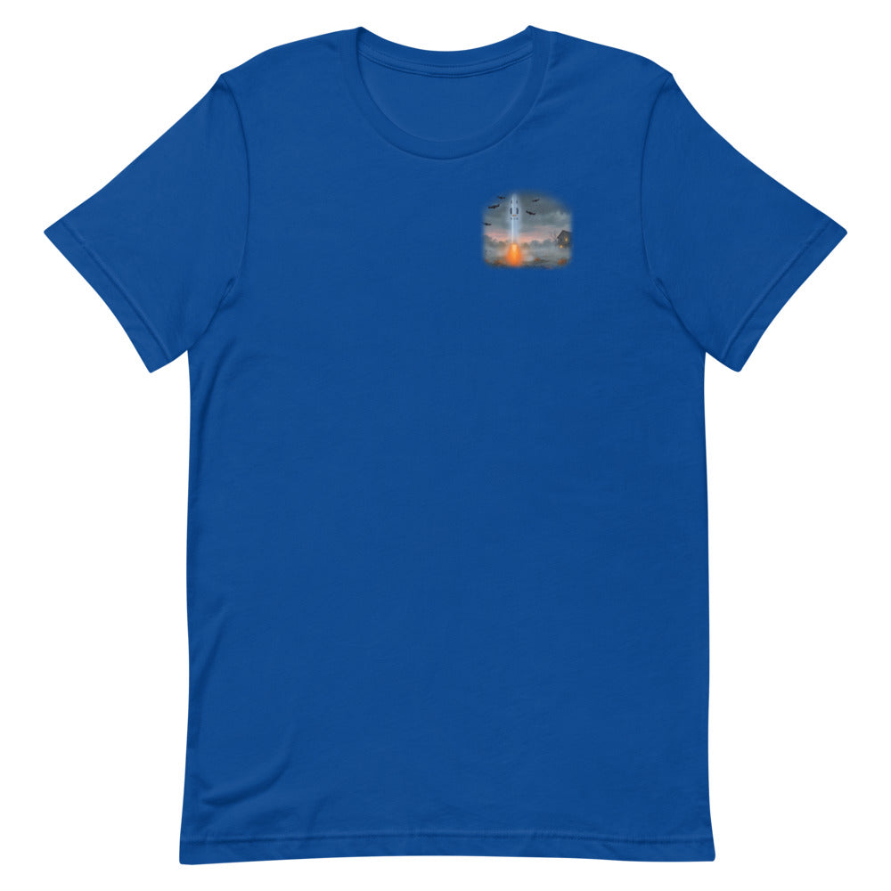Boo-ster Season - Classic Tee - Blue - Front [Classic Tee - Back + Left Chest / Blue]