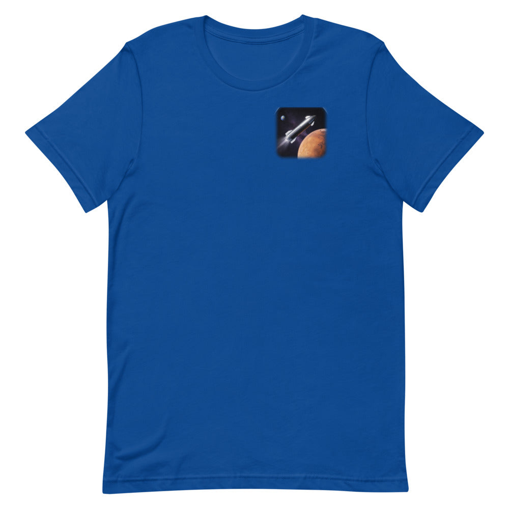 Next Stop Mars - Classic Tee - Blue - Front [Classic Tee - Back + Left Chest / Blue]