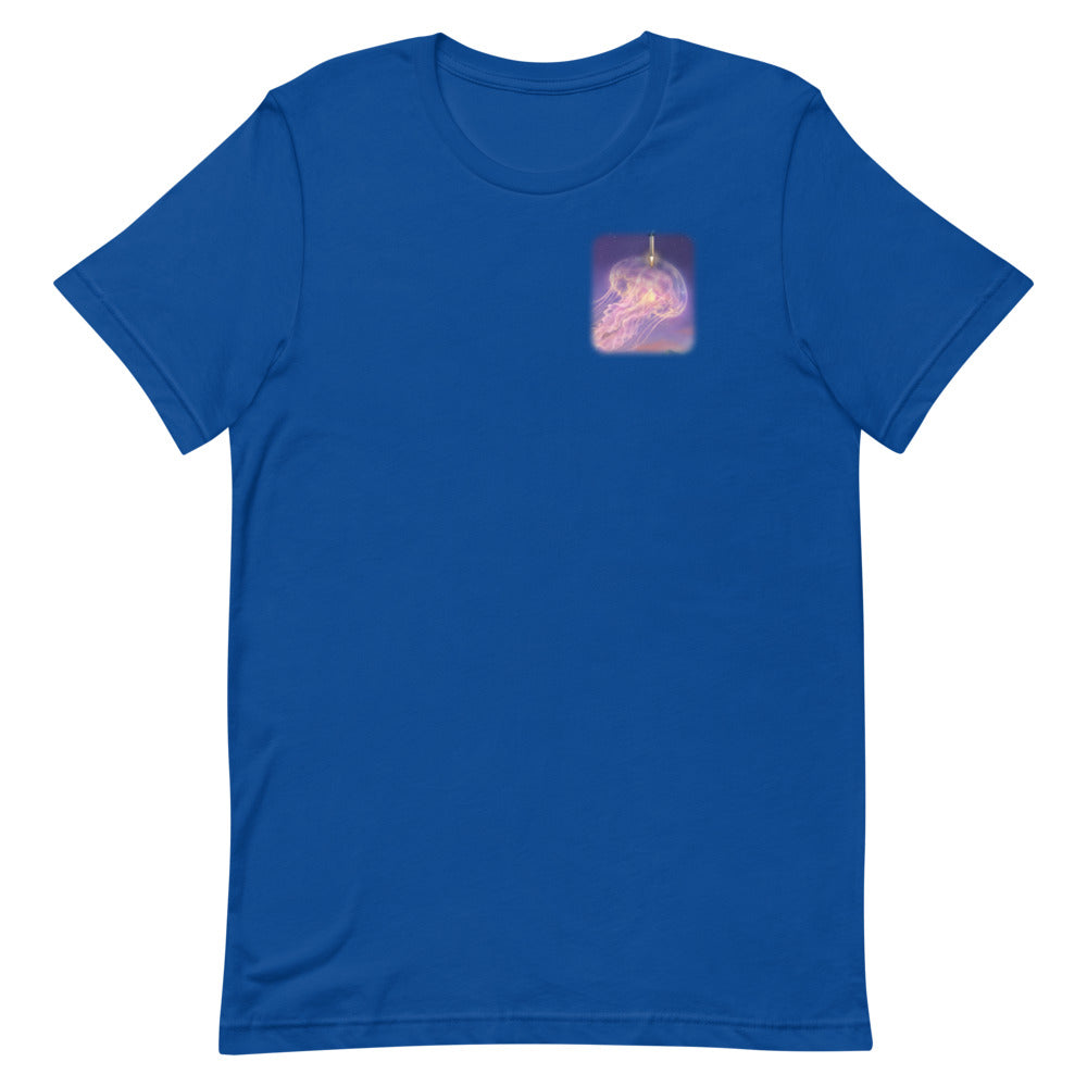 Space Jellyfish (Black) - Classic Tee - Blue - Front [Classic Tee - Back + Left Chest / Blue]