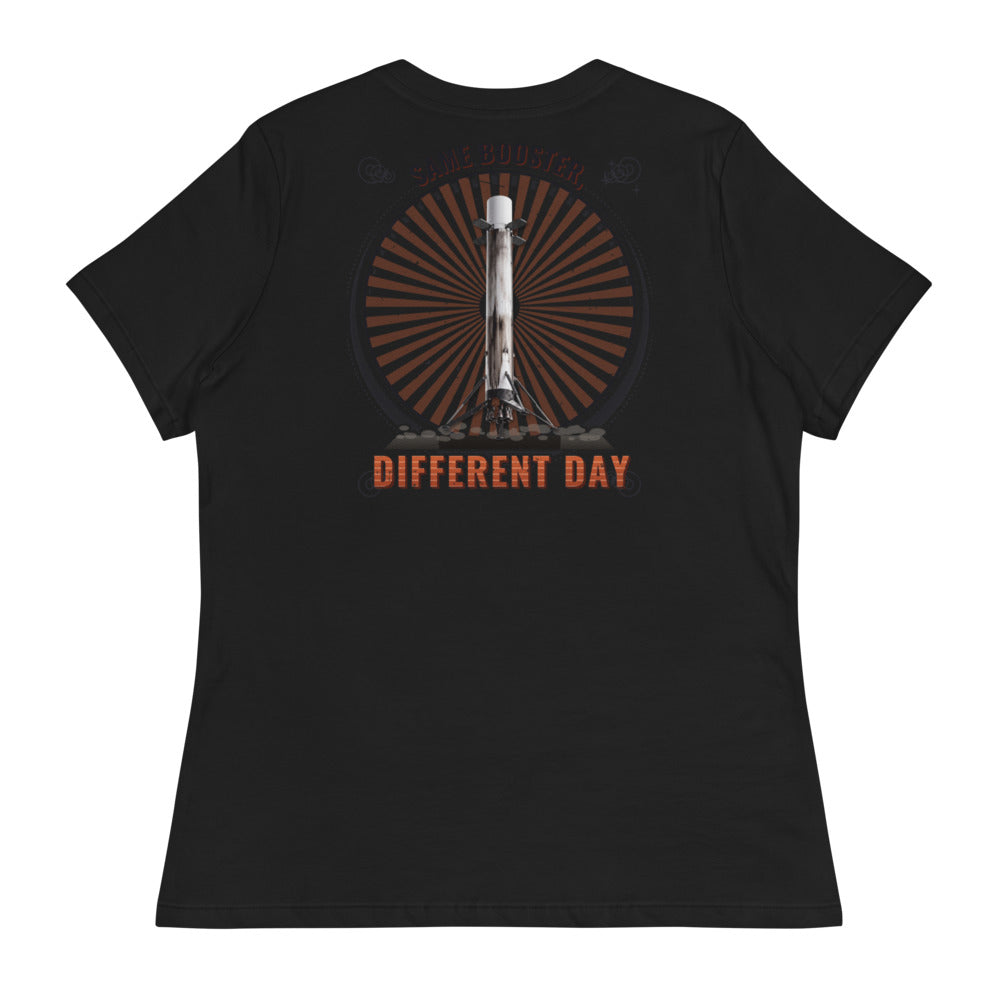 Same Booster, Different Day (White) - Women's Relaxed Tee - Black - Back