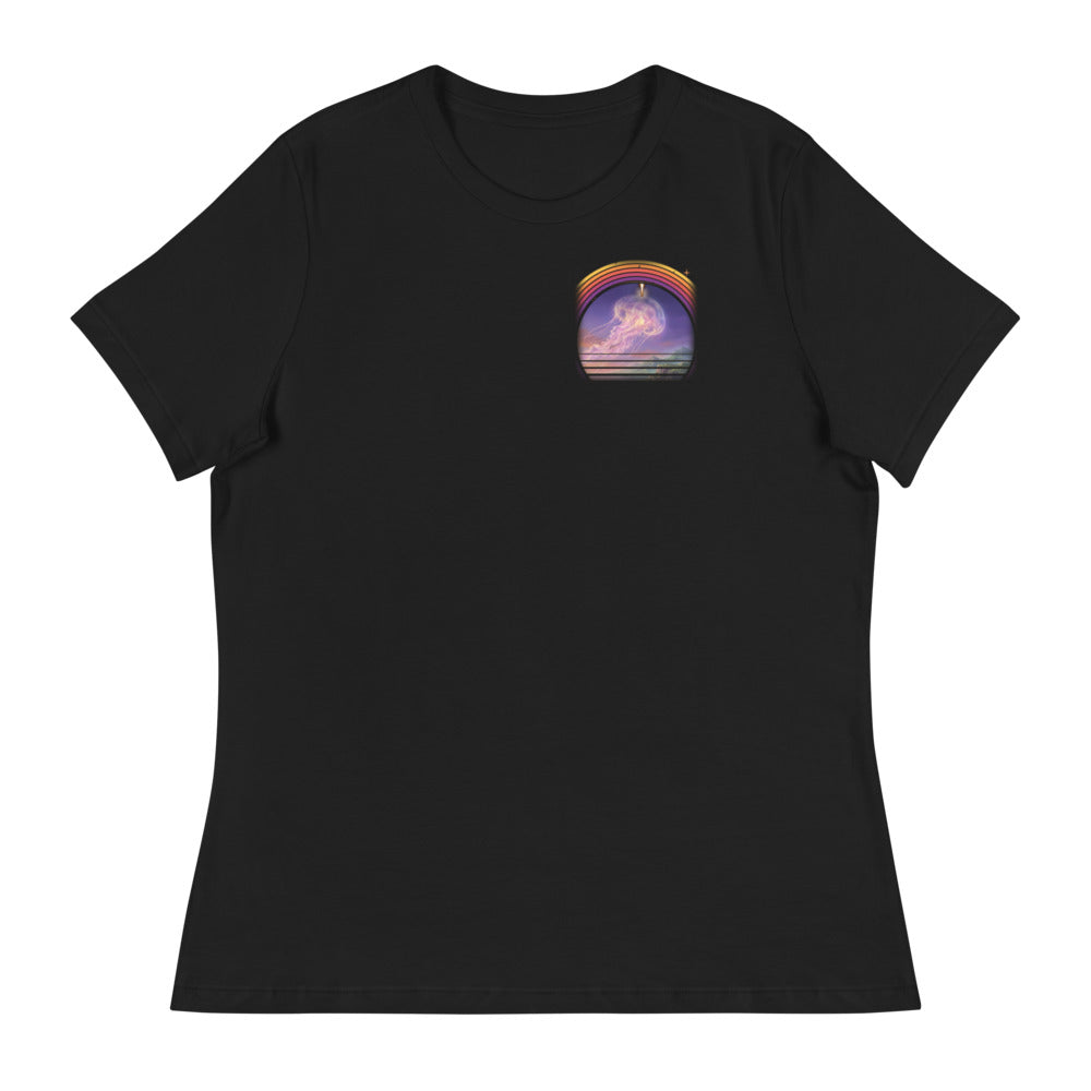 Plume Season (Black) - Women's Relaxed Tee - Black - Front [Women's Relaxed Tee - Back + Left Chest / Black]