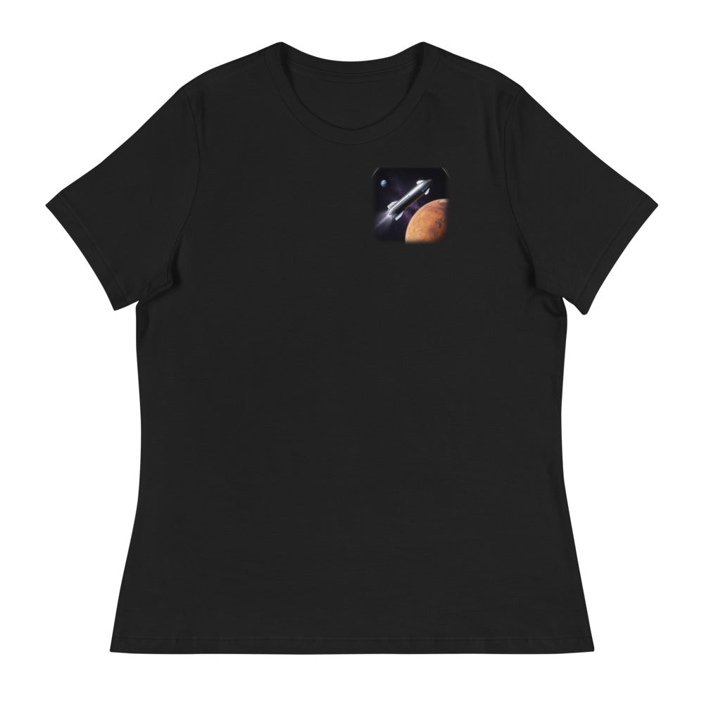Next Stop Mars - Women's Relaxed Tee - Black - Front [Women's Relaxed Tee - Back + Left Chest / Black]