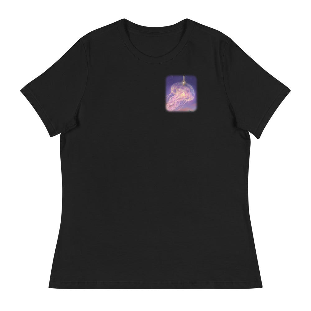 Space Jellyfish (Black) - Women's Relaxed Tee - Black - Front [Women's Relaxed Tee - Back + Left Chest / Black]