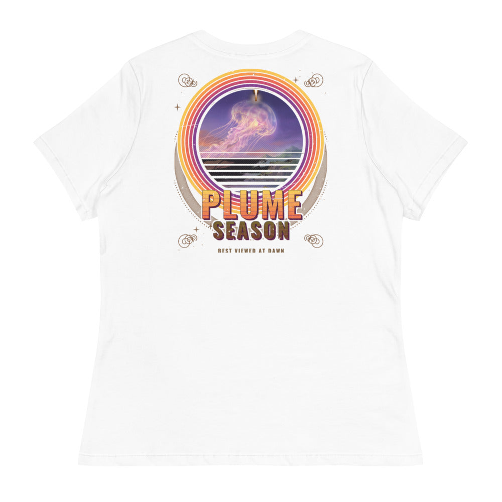 Plume Season (Black) - Women's Relaxed Tee - White - Back