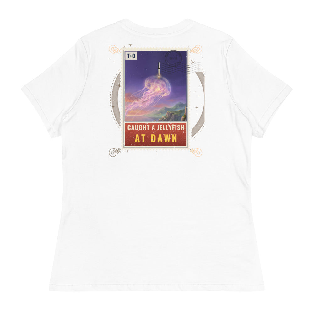 Caught a Jellyfish at Dawn - Women's Relaxed Tee - White - Back