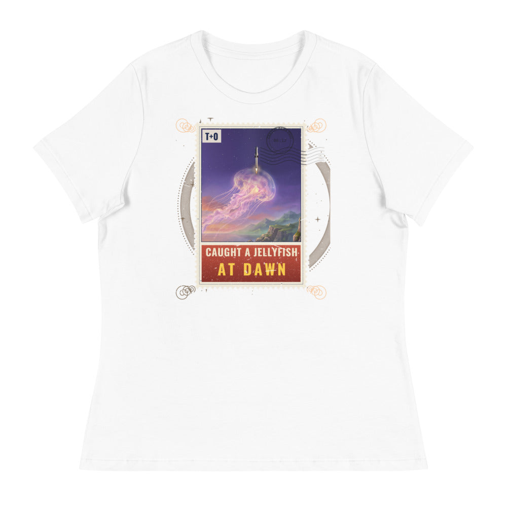 Caught a Jellyfish at Dawn - Women's Relaxed Tee - White - Front