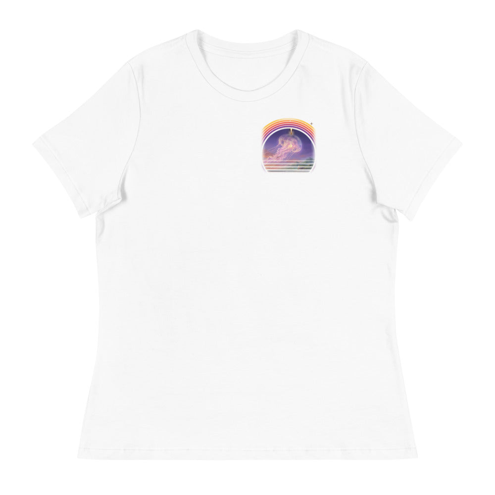 Plume Season (Black) - Women's Relaxed Tee - White - Front [Women's Relaxed Tee - Back + Left Chest / White]